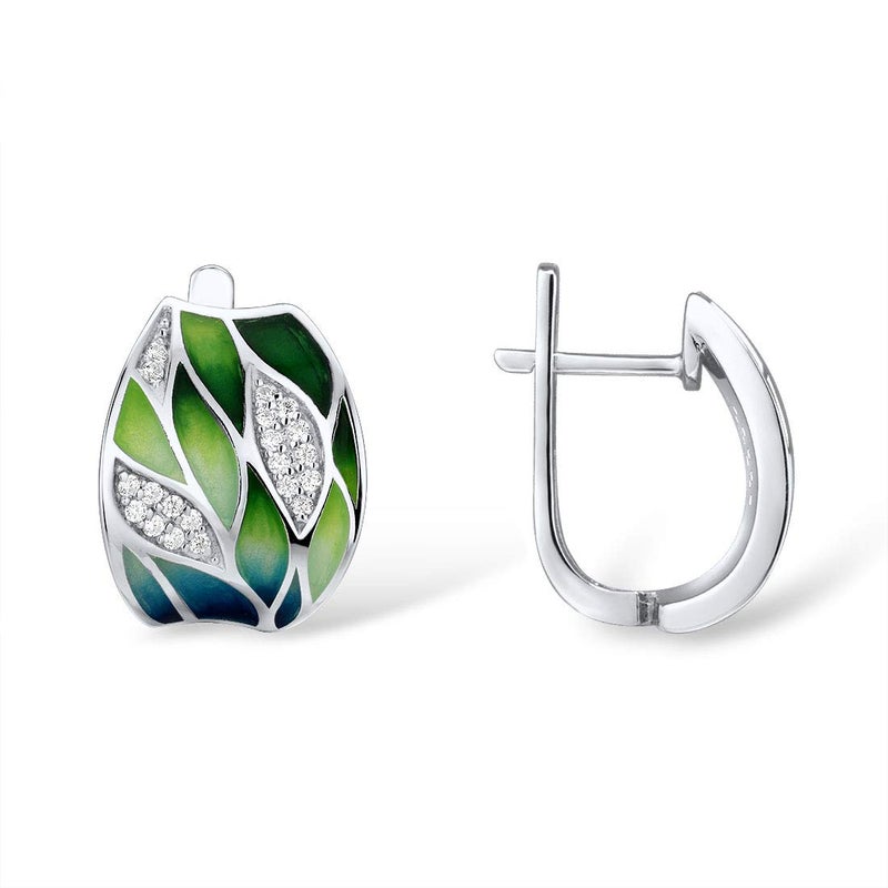 Santuzza 925 Sterling Silver Bamboo Leaves Dangle Earrings Cubic Zirconia Handmade Enamel Leaf Pattern Nature Earrings for Women - Image 2